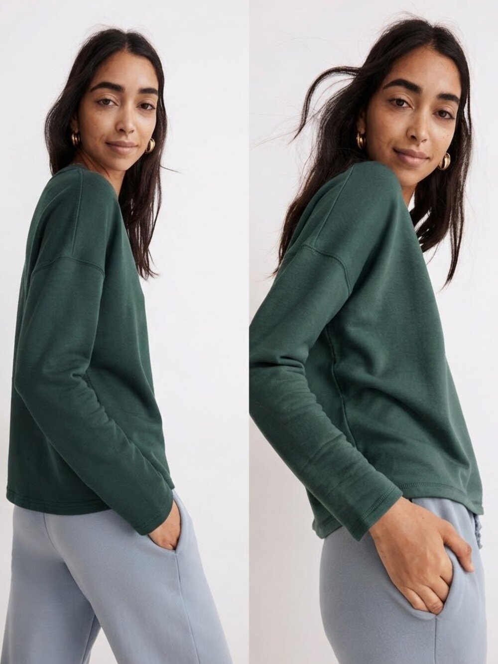Madewell - MWL Superbrushed Easygoing Sweatshirt MC193 | Medium | Forest Green